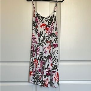 Old Navy White w/ Gray, Red and Pink floral print spaghetti strap Sundress Small